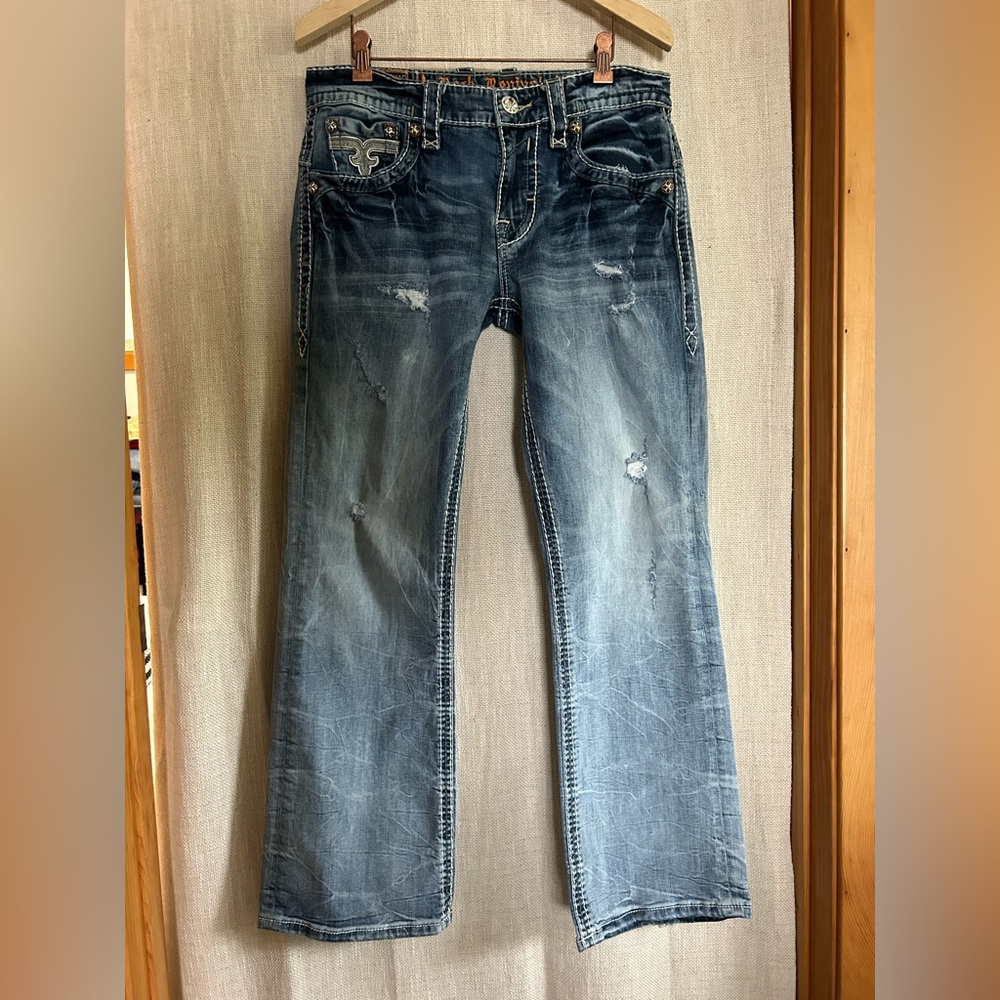Rock Revival Distressed Blue Jeans